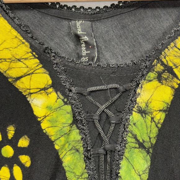 Sacred Threads Lace-Up Tunic OS One Size Flare Hem Boho Artsy Festival Statement - Picture 3 of 6